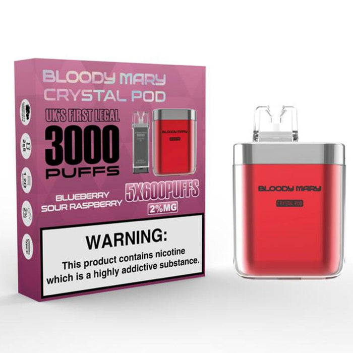 Bloody Mary Crystal Pod 3000 Puff Vape Kit  Bloody Mary Blueberry Sour Raspberry  