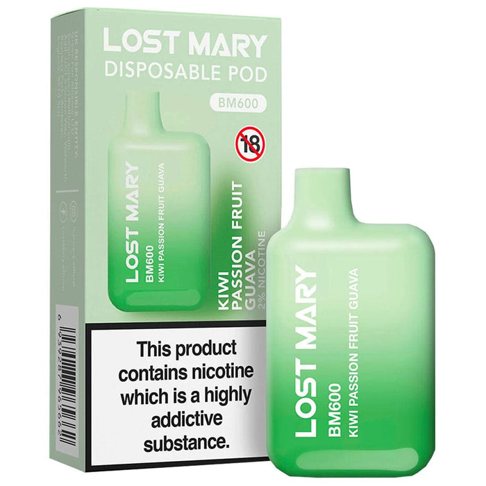 Lost Mary BM600 Disposable Vape 0% Zero Nicotine  Elf Bar 0mg Kiwi Passionfruit Guava 
