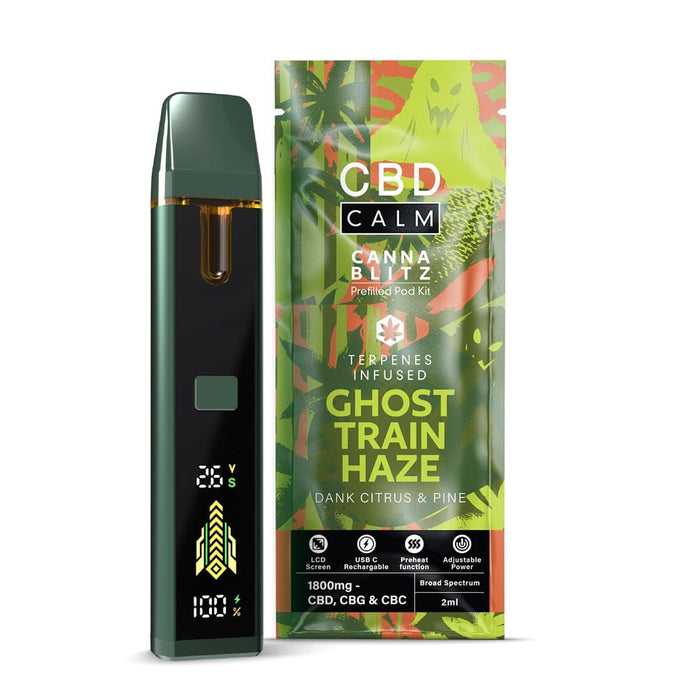 CBD Calm CANNABLITZ 1800mg Prefilled Vape Kit CBD Calm Ghost Train Haze 