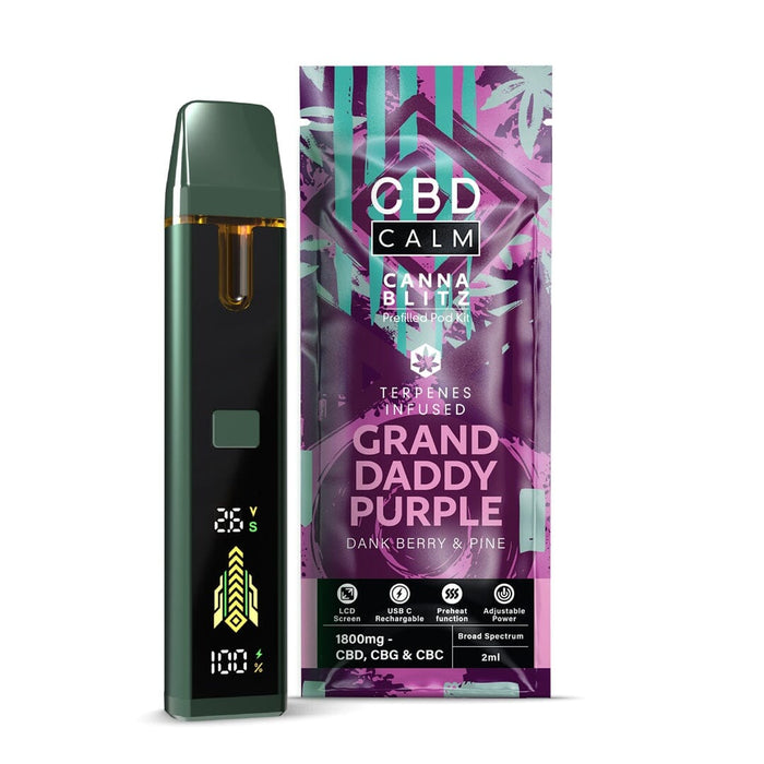 CBD Calm CANNABLITZ 1800mg Prefilled Vape Kit CBD Calm Grand Daddy Purple 